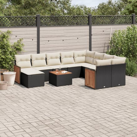 vidaXL - 11-delige - Loungeset - met - kussens - poly - rattan - zwart