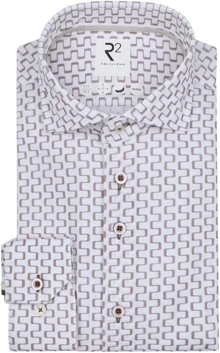 R2 Overhemd Sorona Print Beige - Maat 44 - Heren - Overhemden Formeel