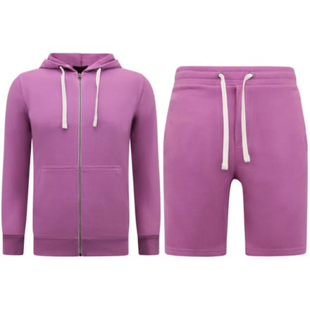 Hoodie Heren met Rits - Nette Jogging Shorts Heren - SET - Paars