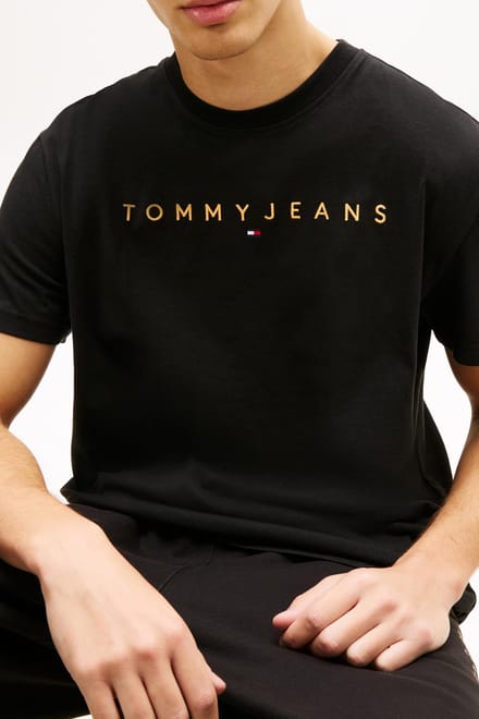 Tommy Hilfiger Linear Logo Embroidery Jersey T-shirt Black Größe: S | Basic T-Shirts Outlet | Herren | Schwarz