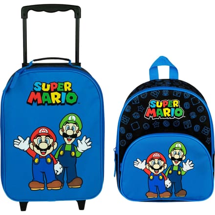 Super Mario reisset; trolley en rugzak
