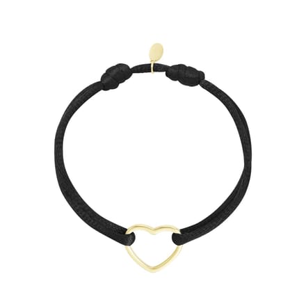 Satijnen Cord armband hart zwart