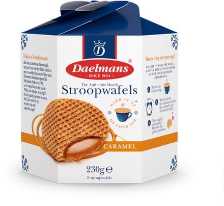 Daelmans Stroopwafels Hexa Doos – 8 Stroopwafels – 230 g – 8 cm diameter