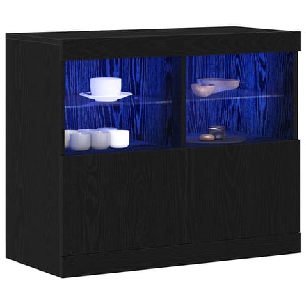 vidaXL - LED - Dressoir - Zwart - 81 - x - 37 - x - 66,5 - cm - Bewerkt - hout