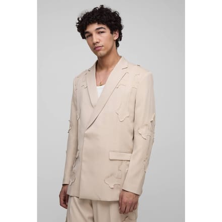Relaxed Fit Cross Applique Suit Blazer | Stone | Size Medium