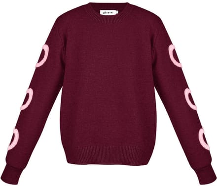 Eigentijdse Gebreide Wolmix Vrouwen Rondhals Trui met Hartpatroon - Rood - Maat S/M