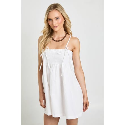 boohoo Dames Petite Mini Smock Jurk Met Gerimpeld Detail | Wit | Maat: 32