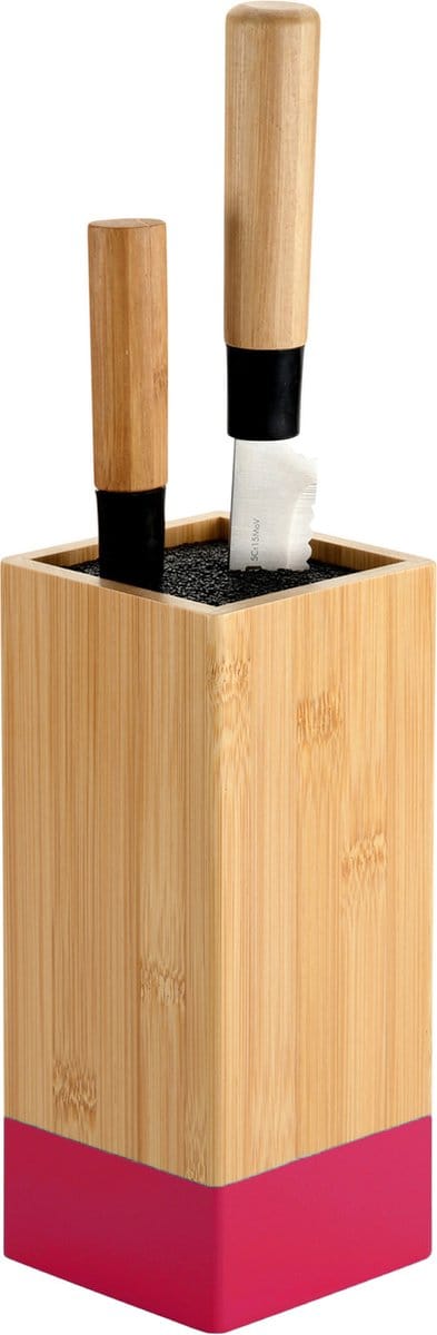 Kesper Keuken messenblok - Bamboe - 10 x 10 x 23 cm - lichtbruin/rood - universele houder