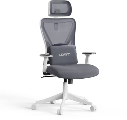 SENSE7 Tone Ergonomische Bureaustoel - Mesh Draaistoel - Verstelbare Lendensteun & Hoofdsteun - Tot 130kg - Wit/Grijs