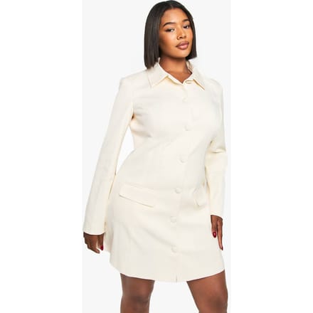 boohoo Dames Plus getailleerde jurk met kraag en knoopsluiting | Ecru | Maat: 22