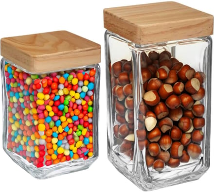 5five - 4x Keuken voorraadpotten glas met houten deksel - 2 formaten