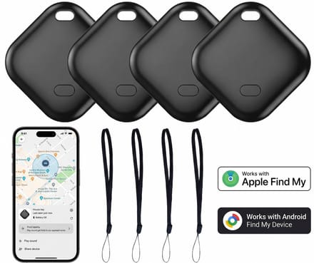 Fokelyi Mini GPS Tracker - Android & iOS GPS Tracker - Compatibel met iOS Zoek mijn of Android / Google Vind Plek - Keyfinder - Find My - Hond - 4 Pack - Zwart