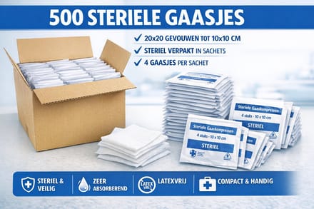 500 steriele gaasjes – 20x20 gevouwen 10x10 cm