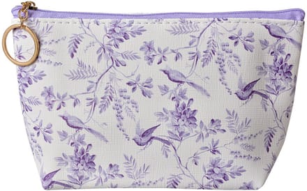 Clayre & Eef Toilettas Dames 21x5x13 cm Wit Paars Synthetisch Bloemen