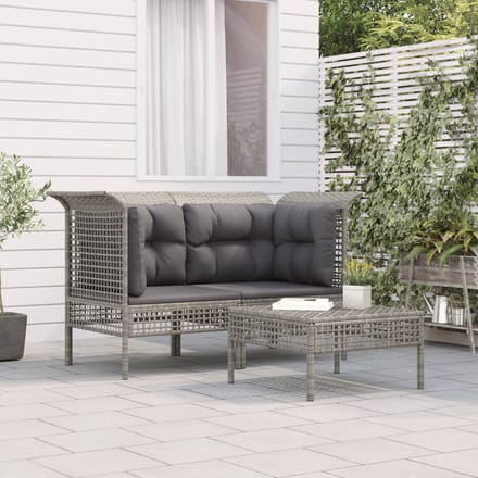 vidaXL - 3-delige - Loungeset - met - kussens - poly - rattan - grijs