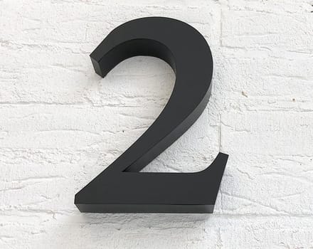 Huisnummer 2 RVS Zwart 3D Groot - Hoogte 20 cm - Dikte 3 cm - Promessa-Design - Type 3D/20/Zwart Roma.