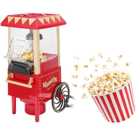 Machine à pop-corn - 123 - Mini maison cuisine - Aluminium rétro - 1200W - Rouge rouge