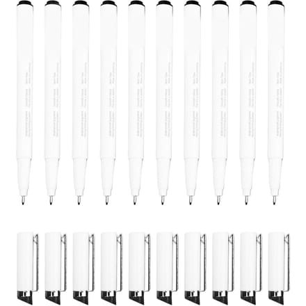 Lot de 10 stylos à micro-lignes de 0,5 mm, excellentes encres noires, écriture plus fluide, stylo de dessin au trait étanche pour white