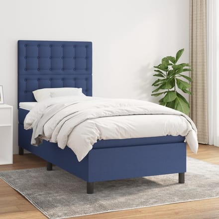 vidaXL - Boxspring - met - matras - stof - blauw - 100x200 - cm