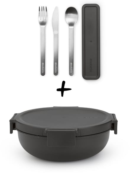 Brabantia Make & Take Set - Salade Lunchbox + Bestekset 3-delig - Dark Grey