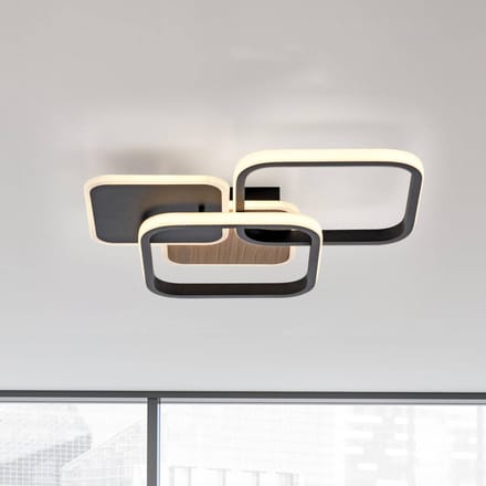 JUST LIGHT. GmbH LED plafondlamp Sevent, hoekig 3.000 K houtkleurig