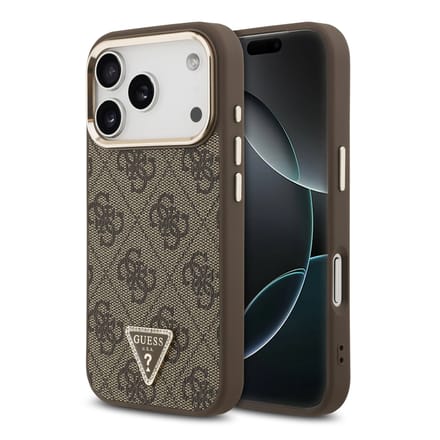 Guess Classic Triangle Logo Leather Backcover met MagSafe voor de Apple iPhone 17 Pro - Bruin