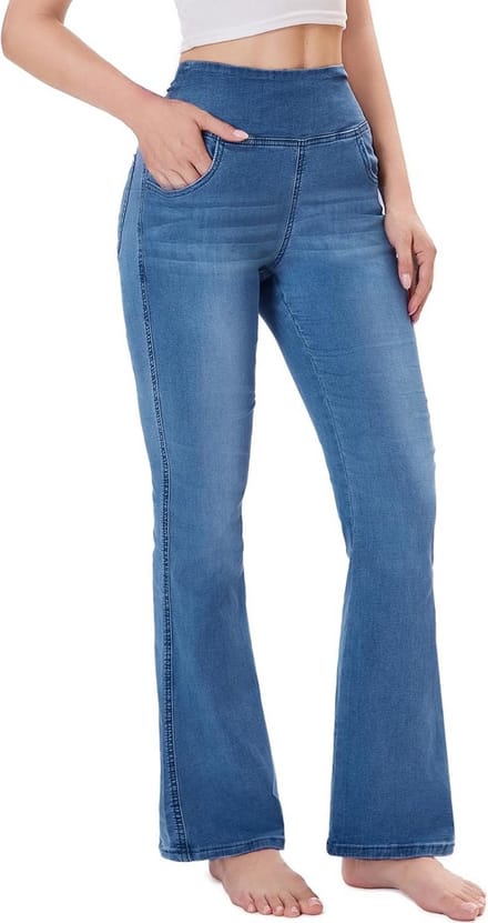 Hoog Taille Stretch Jeans Dames - Push-Up Flare Pijpen met Zakken