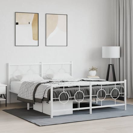 vidaXL - Bedframe - met - hoofd- - en - voeteneinde - metaal - wit - 150x200 - cm
