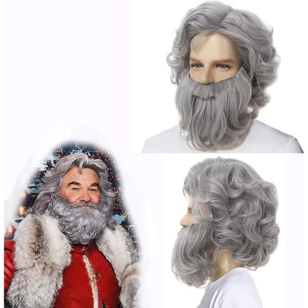 Set perruque et barbe pour personnes âgées, perruque longue bouclée grise Adult size gris