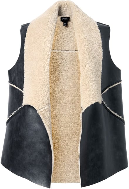 Ulla Popken - Dames - Bodywarmer imitatieleer teddyvoering spaghettikraag - Zwart - Maat 54+