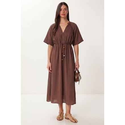Effen Chiffon Midi-jurk Met Strikdetail