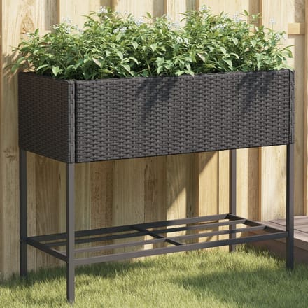 vidaXL - Plantenbak - met - schap - poly - rattan - zwart