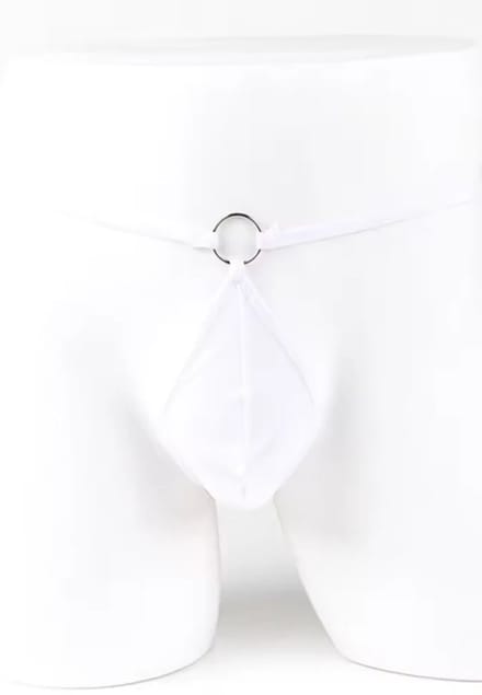Heren string tanga wit met ringdetail - Elastische polyester string voor dagelijks gebruik - Comfortabele pasvorm in maat XS tot 4XL
