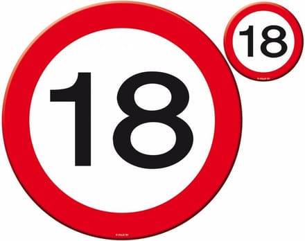 Placemats en Onderzetters 18 Jaar Verkeersbord 4 stuks