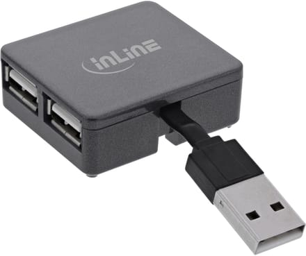 InLine® USB 2.0 4-poorts hub, USB-A male naar 4x USB-A female, kabel 4cm