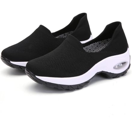 Dames Chunky Sneakers Platform Wandelschoenen Mode Gebreide Casual Loafers 35 black
