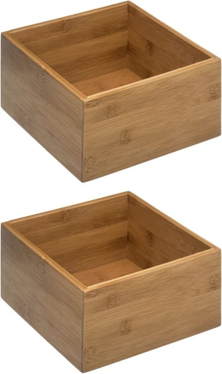 5Five Opberg/sorteer/lade verdelers - bakjes - bamboe - 18 x 18 x 9.5 cm - Set van 2x stuks