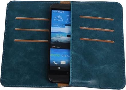 Blauw Pull-up Medium Pu portemonnee wallet voor HTC