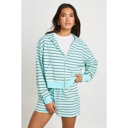 boohoo Dames Gestreepte Sweat Short | Aqua | Maat: XL