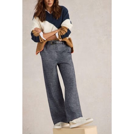 White Stuff Belle Tweedy Wide Leg Trouser Navy Multi Größe: 18 REGULAR | Stoffhosen Outlet | Damen | Blau