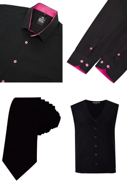 Driedelig pak met overhemd, vest en stropdas