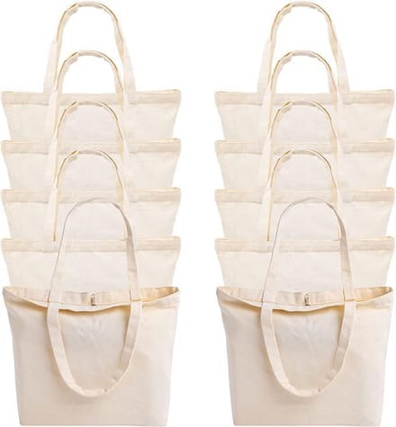 Set van 10 Herbruikbare Canvas Tassen met Rits - Wit - 40x33cm voor DIY en Boodschappen