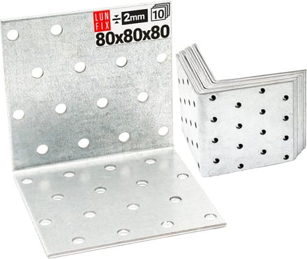 Set Hoekverbinders 80x80x80 mm Geperforeerd Verzinkt Staal 10 Stuks