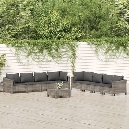 vidaXL - 9-delige - Loungeset - met - kussens - poly - rattan - grijs
