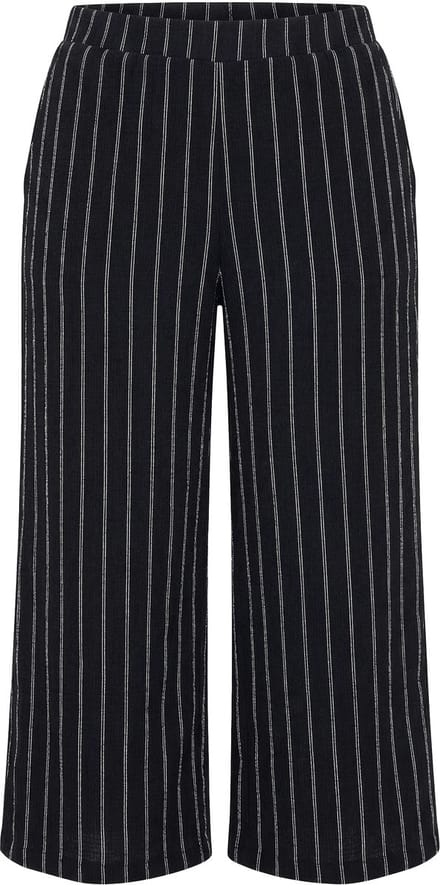 Ulla Popken - Dames - Instapbroek structuur wijde pijpen elastische tailleband - Zwart - Maat 54+