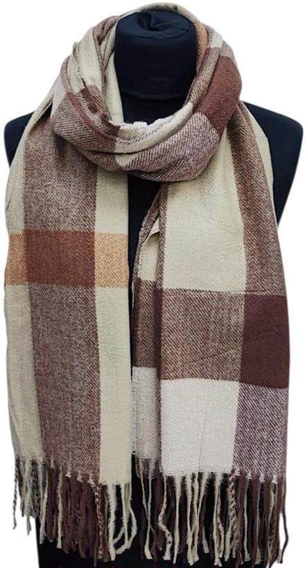 Lange Warme Sjaal - Geblokt - Khaki - 200 x 67 cm (23-1#)