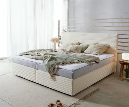 Boxspringbed Dream-Well pluche cord beige 200x200 cm Bonell matras PU topper