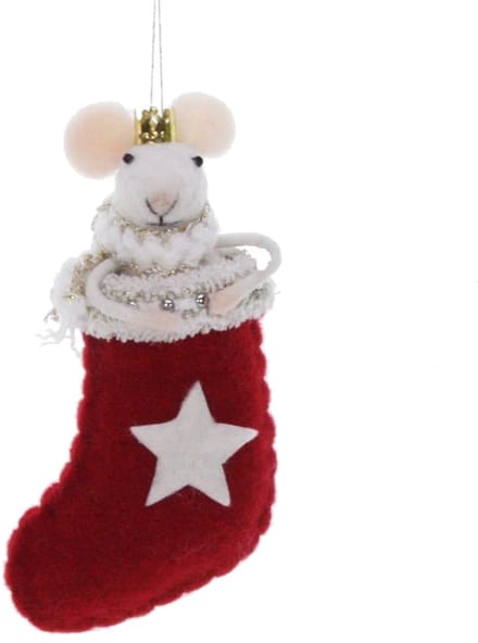 Muis in kerstsok rood 8x4x14 cm