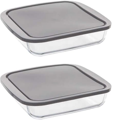 5Five Ovenschaal van borosilicaat glas met deksel - 2x - vierkant - 1.8 Liter - 22 x 22 x 5 cm