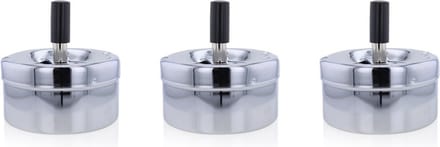 3x stuks ronde draaiasbak/drukasbak chroom 9,5 cm - Terrasasbak - Stormasbak